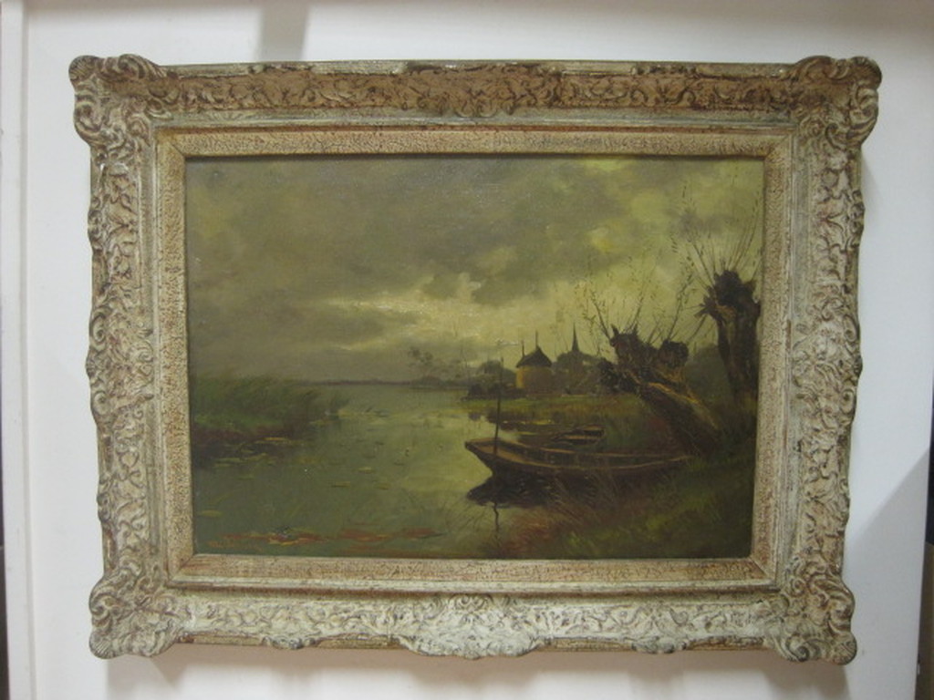 GROOT olieverf "avondschemer Kortenhoef aan de Plas het Gooi" van Toon Verplak  verkocht voor € 130!