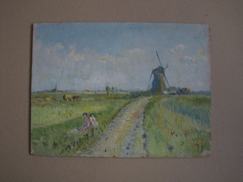 Jan v Herwijnen olieverf Bergense School "Molen Uitgeest" 1920 kopen? Bied vanaf 1!