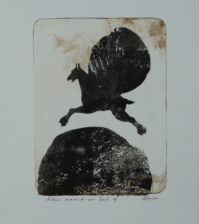 Armien Visser - gesigneerde ets - klein paard -en- bal f kopen? Bied vanaf 1!