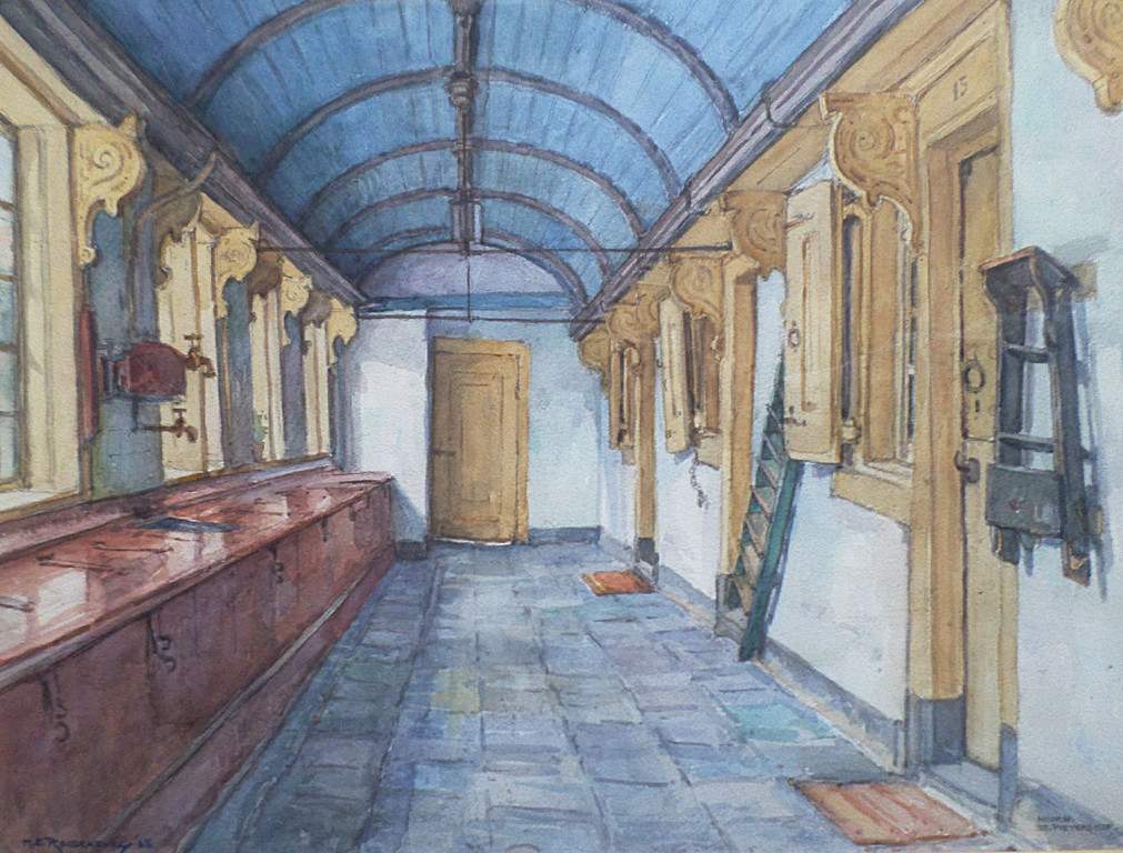 H.E. Roodenburg - St. Pietershof te Hoorn, aquarel (ingelijst) kopen? Bied vanaf 125!