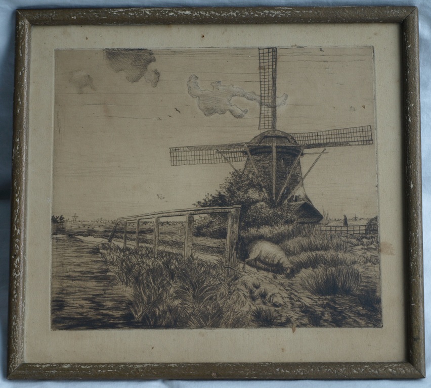 Onbekend : Ets – Molen – Ingelijst  kopen? Bied vanaf 1!