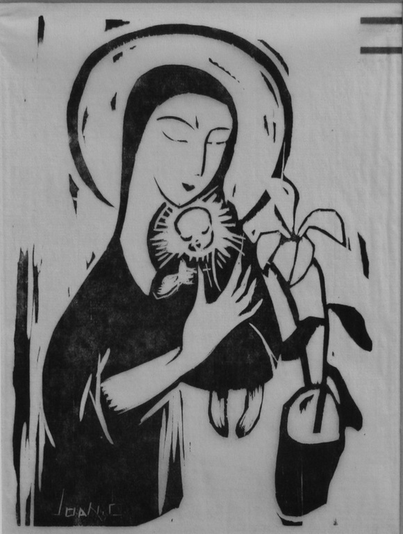 Joan Collette (J.N. Collette 1889-1958), houtsnede, Madonna met kind verkocht voor € 35!