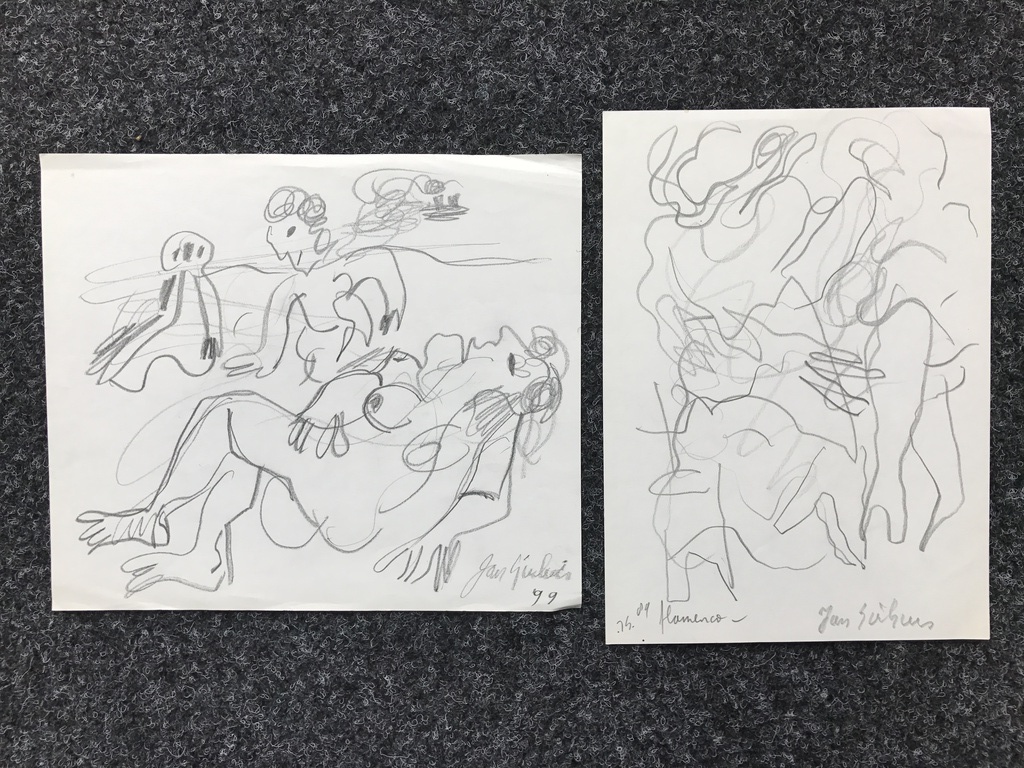 2 x Jan Sierhuis 2 Tekeningen Flamenco 1989 & 1999 verkocht voor € 35!