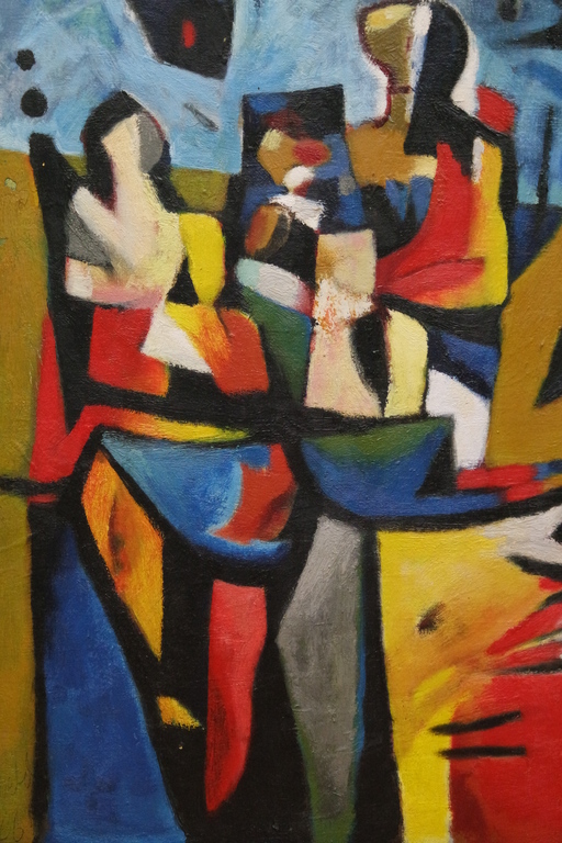 Dirk Jan Ribbeling (1932-2013) - olieverf op doek - compositie met figuren verkocht voor € 225!