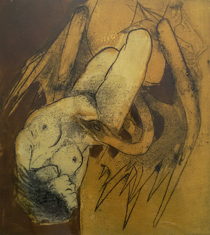 Ru van Rossem - Leda en de zwaan, aquatint ets (mooi ingelijst) verkocht voor € 131!