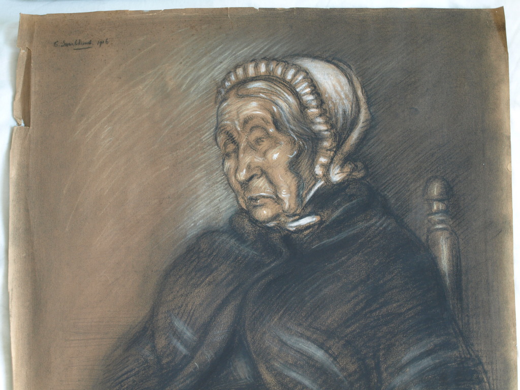 Elias Smalhout : Tekening , Oude vrouw met boek – 1916  kopen? Bied vanaf 1!