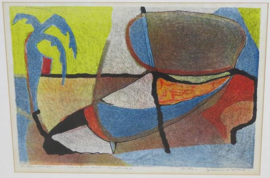 Harry van Kruiningen: Litho, Zuid Frankrijk landschap - Ingelijst verkocht voor € 180!