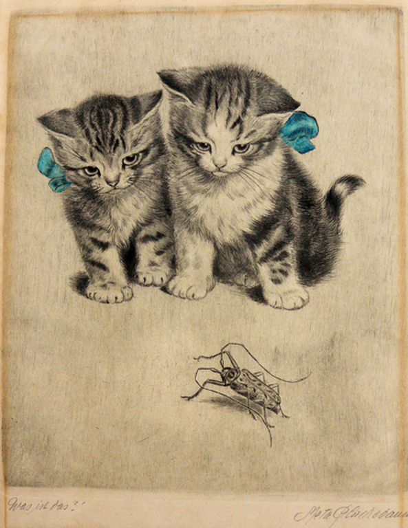 Meta Pluckebaum: 'Was ist das?' -handgekleurde ets- verkocht voor € 60!