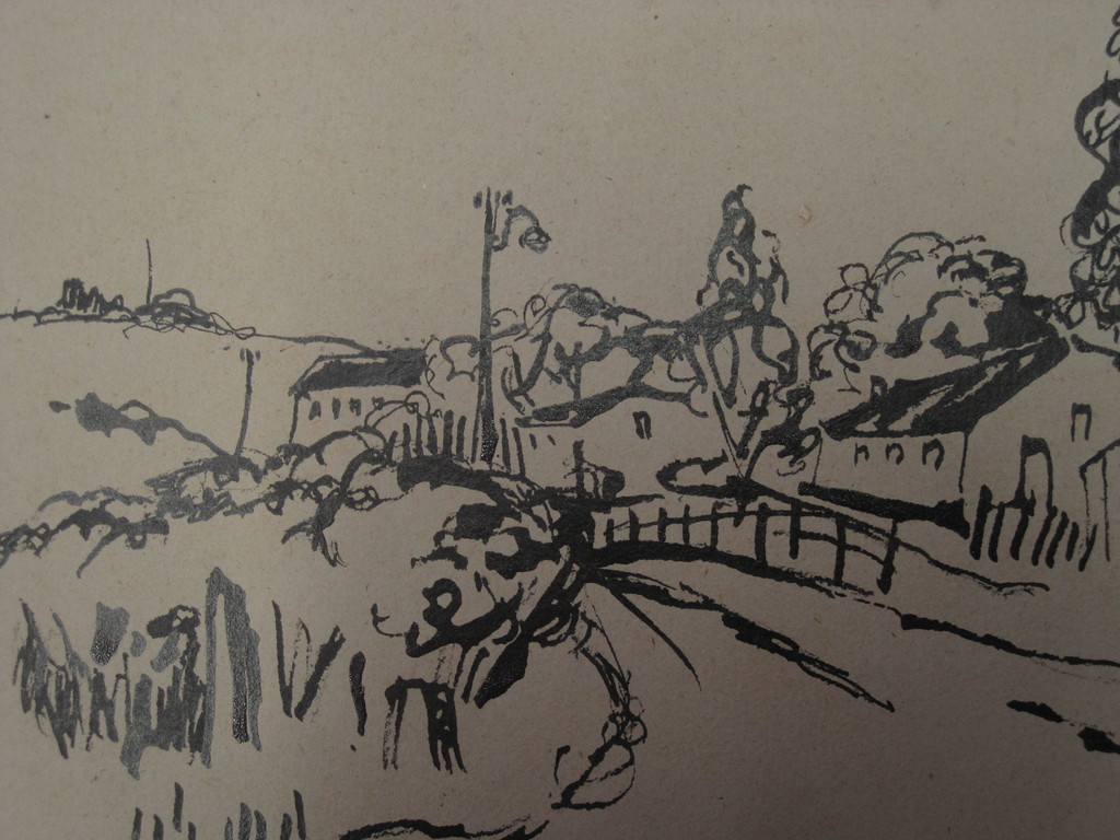 Metten Koornstra - inkttekening "landschap" gesigneerd 1945 verkocht voor € 35!