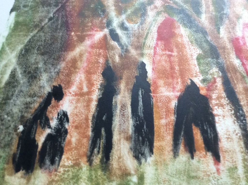 Irene Joffroy - figuren in bos - olieverf op papier kopen? Bied vanaf 1!