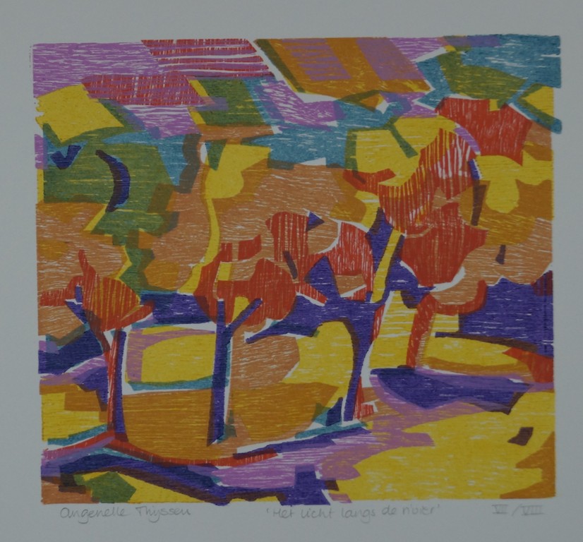 Angenelle Thijssen - gesigneerde houtsnede - Het licht langs de rivier kopen? Bied vanaf 20!