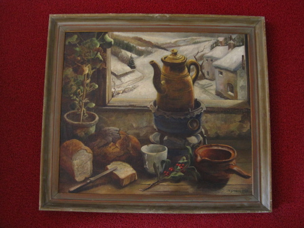Theo Groeneveld (1897-1969) groot olieverf "stilleven met brood" gesigneerd  kopen? Bied vanaf 1!
