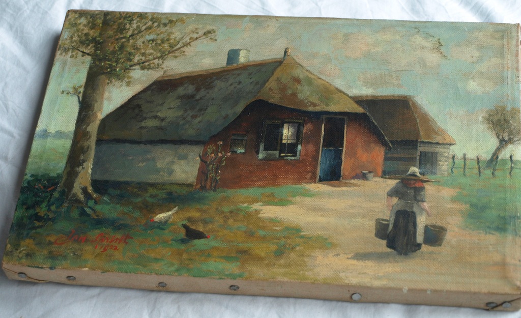 Onbekend : Olieverf op doek – Boerenlandschap – gesigneerd - 1922 kopen? Bied vanaf 1!