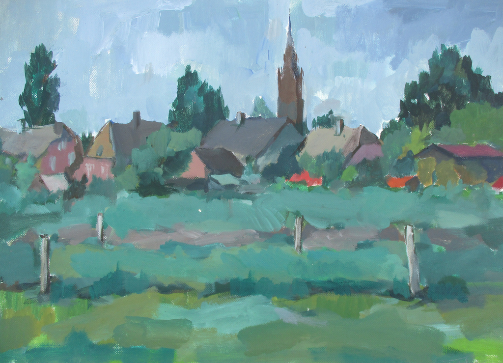 Henri Titselaar: Gouache op papier, Dorpsgezicht verkocht voor € 75!