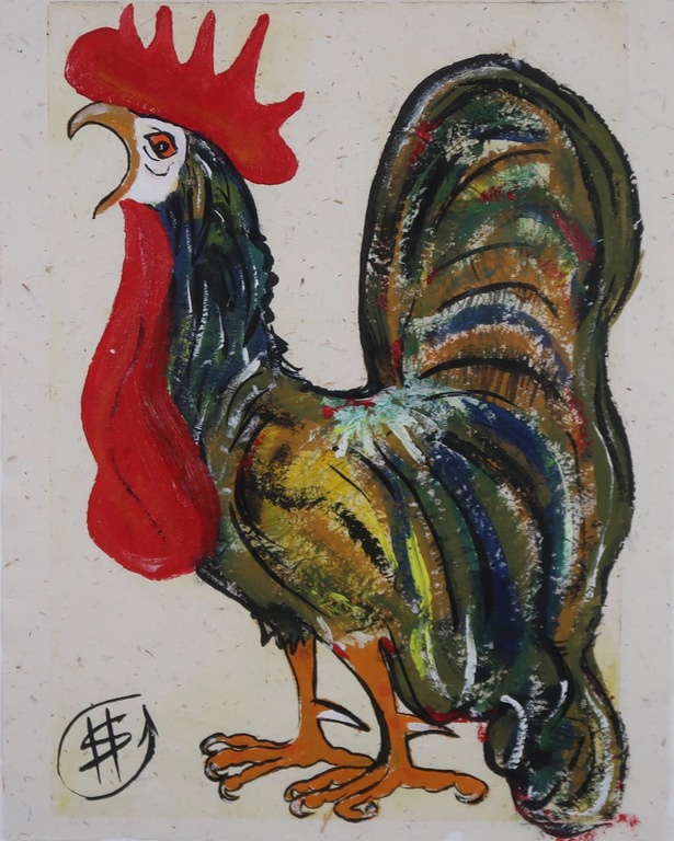 Hans Stoevenbelt: Acryl op papier, Haan - Ingelijst kopen? Bied vanaf 1!