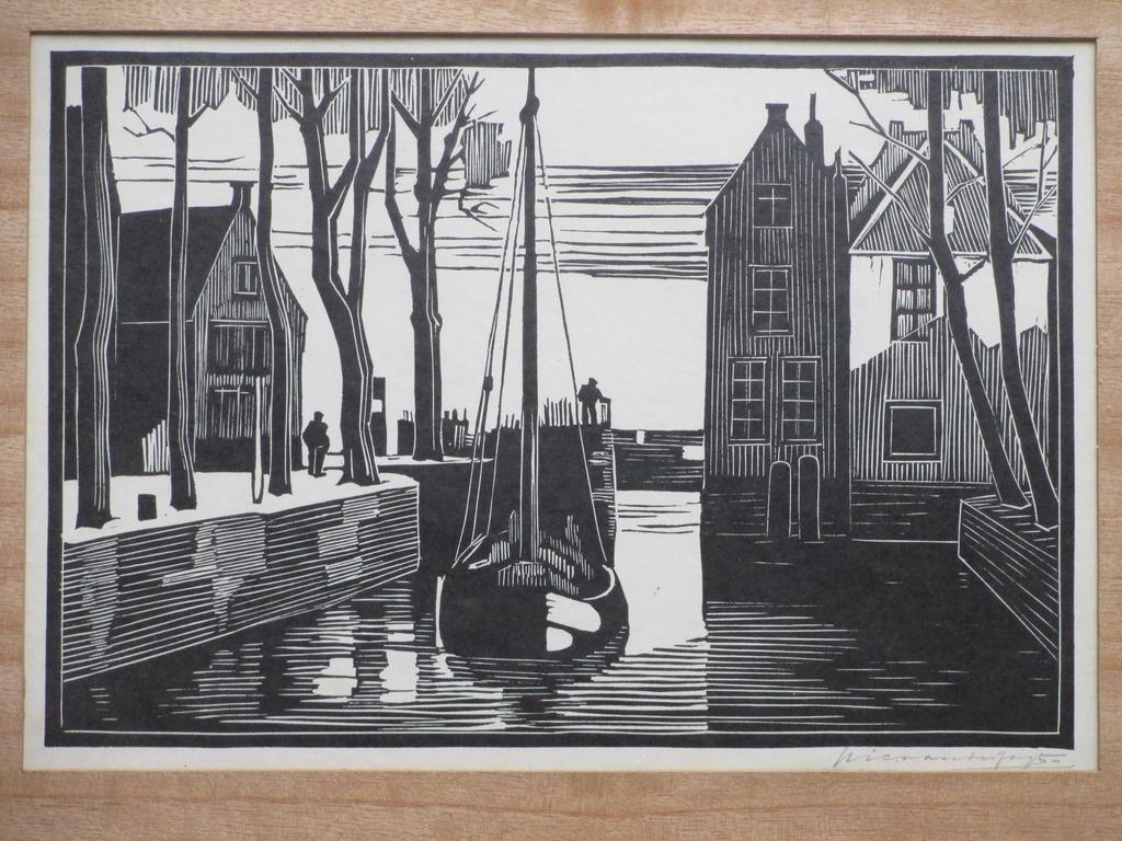 Nico van der Jagt, Hollandse waterscene, Linosnede kopen? Bied vanaf 40!