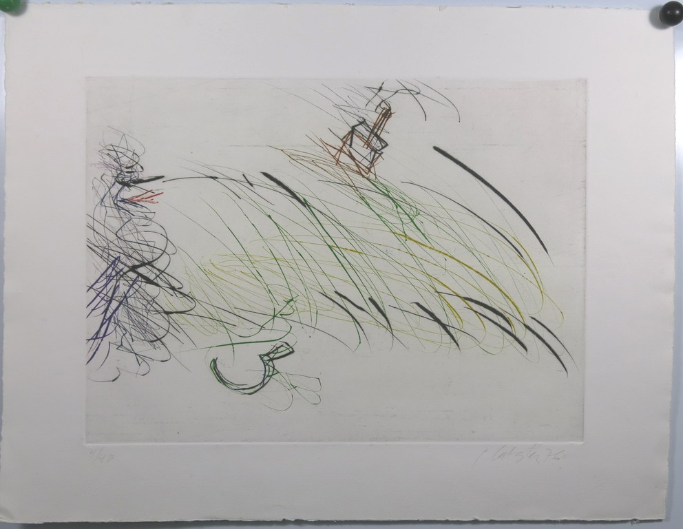 Ger Lataster: Droge naald en aquatint, Compositie met gekleurde lijnen kopen? Bied vanaf 200!
