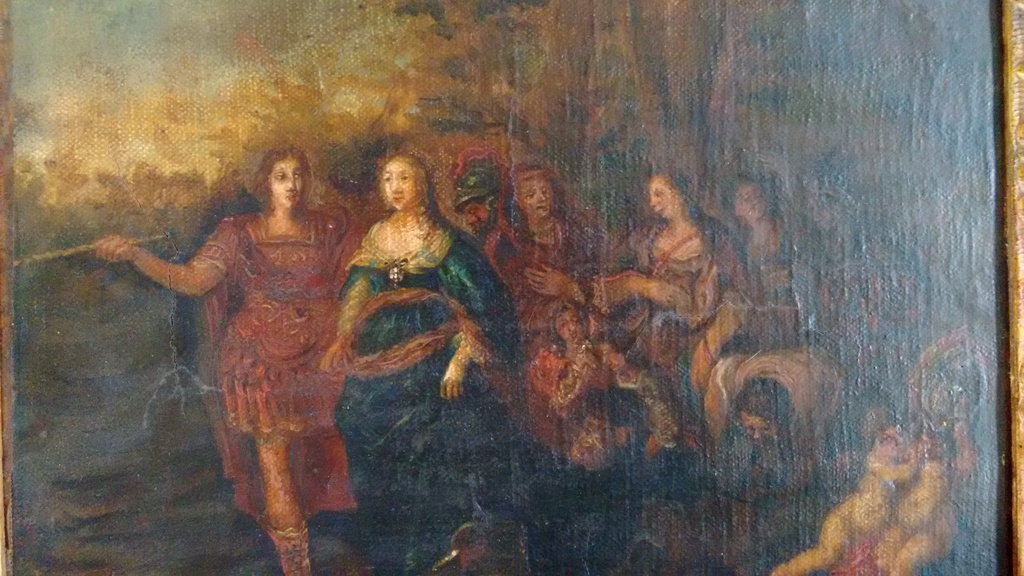 17 de eews, authentiek schilderij, titel: de bruidstoet, onleesbare handtekening kopen? Bied vanaf 220!