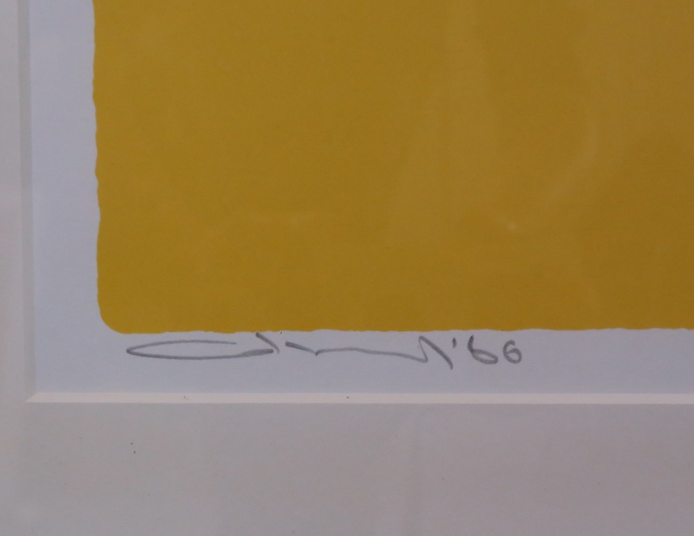 Gerard 't Hart: Zeefdruk, Geel landschap - Ingelijst kopen? Bied vanaf 40!