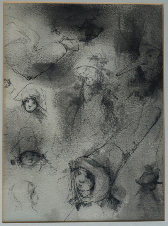 William D. Kuik / Dirkje Kuik : Tekening gewassen inkt - ingelijst – ca 1963 verkocht voor € 125!