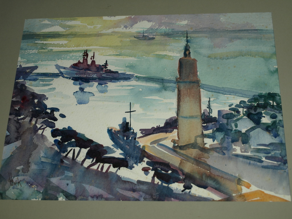 Simon Kok – Aquarel – Vuurtoren - Gesigneerd – Ingelijst – ca 1970 kopen? Bied vanaf 1!