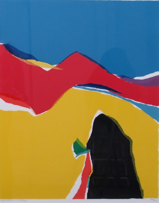 Gerard 't Hart: Zeefdruk, Geel landschap - Ingelijst kopen? Bied vanaf 40!