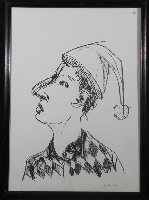 Stephan Balkenhol: Litho, Kopf mit Zipfelmutze - Ingelijst verkocht voor € 70!