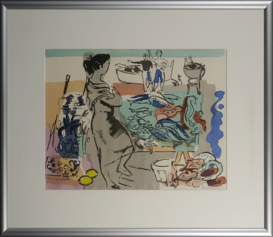 Onbekend gesigneerd: Litho, Vissers - Ingelijst kopen? Bied vanaf 1!