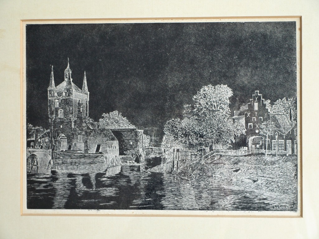 Frans de Groen :  2 Etsen , Dag en Nacht â�� ingelijst â�� ca 1945 kopen? Bied vanaf 35!