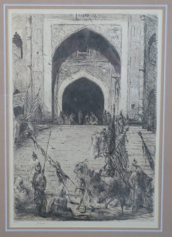 Marius Bauer: Ets, Feestdag in Delhi - Ingelijst kopen? Bied vanaf 300!