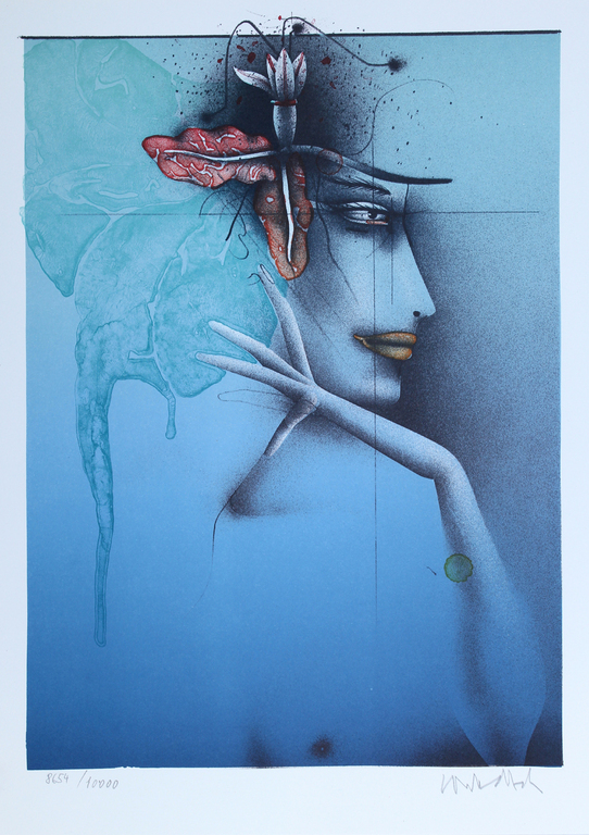 Paul Wunderlich - Handgesigneerde lithografie, Tête d'une Femme (Bleu) kopen? Bied vanaf 69!