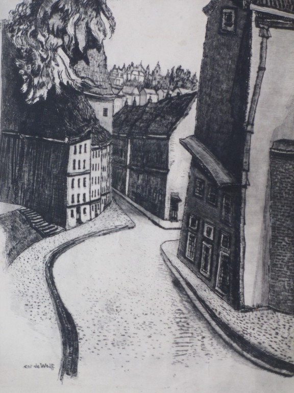 Buy Cor de Wolff, Straatje in Chartres, Ets? Bid from 40!
