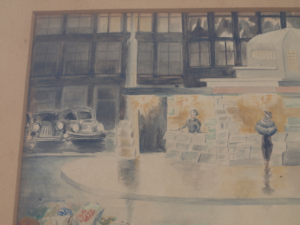 Onduidelijke signatuur : Aquarel , Kiosk – ingelijst – 1940 kopen? Bied vanaf 1!