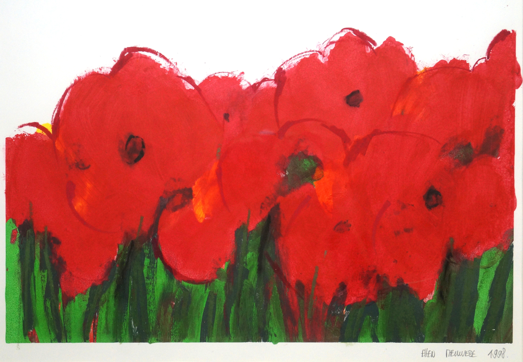 Monoprint -De Bloemen van Jan Cremer- Handgesigneerd.1998. In mooie houten lijst kopen? Bied vanaf 79!