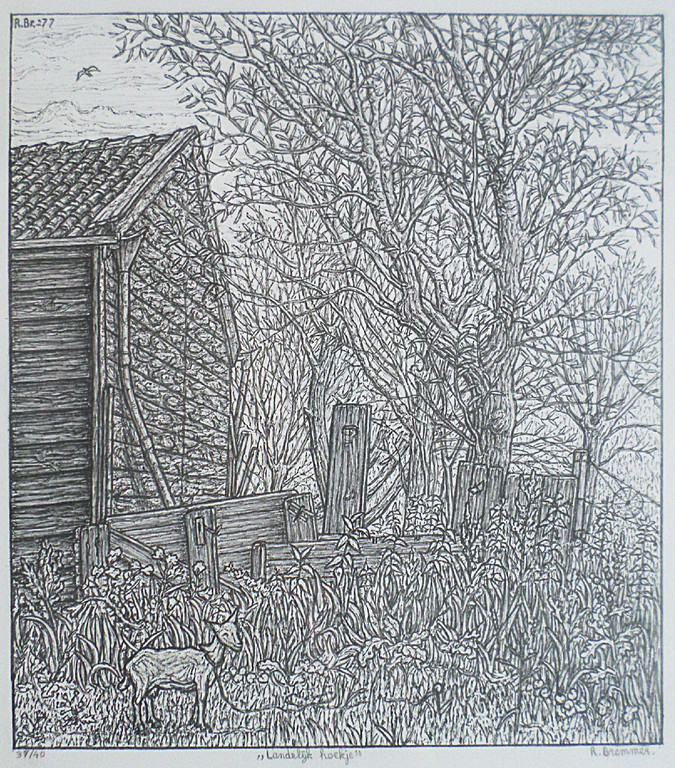 Rudolf Bremmer - Landelijk hoekje, litho (ingelijst) kopen? Bied vanaf 1!