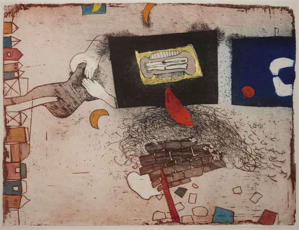 Michel van Overbeeke: Handbewerkte Ets + Bladgoud, Breaking the wall verkocht voor € 60!