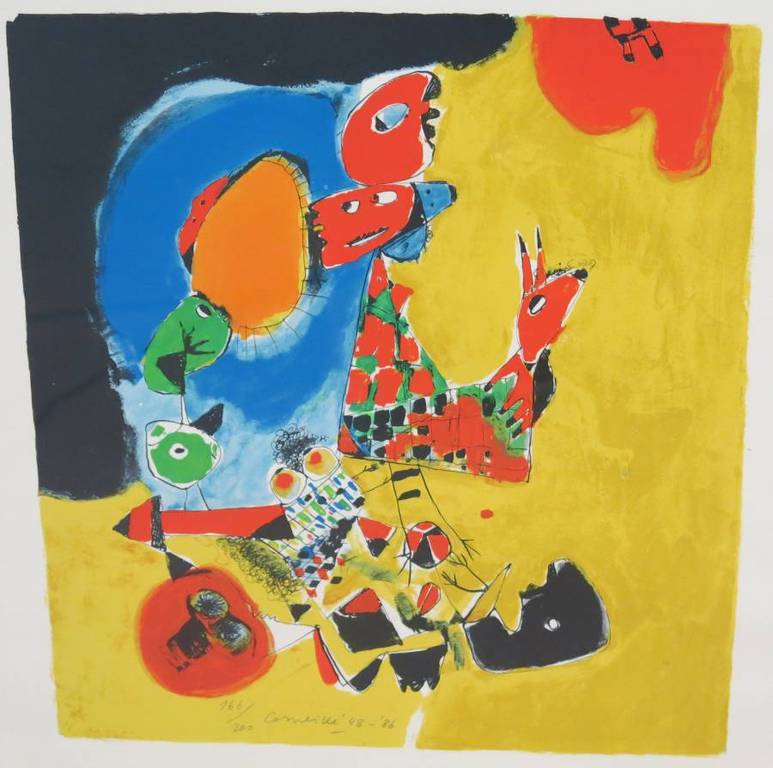 Corneille: Litho, Figuurtjes zwart/geel - Ingelijst kopen? Bied vanaf 250!