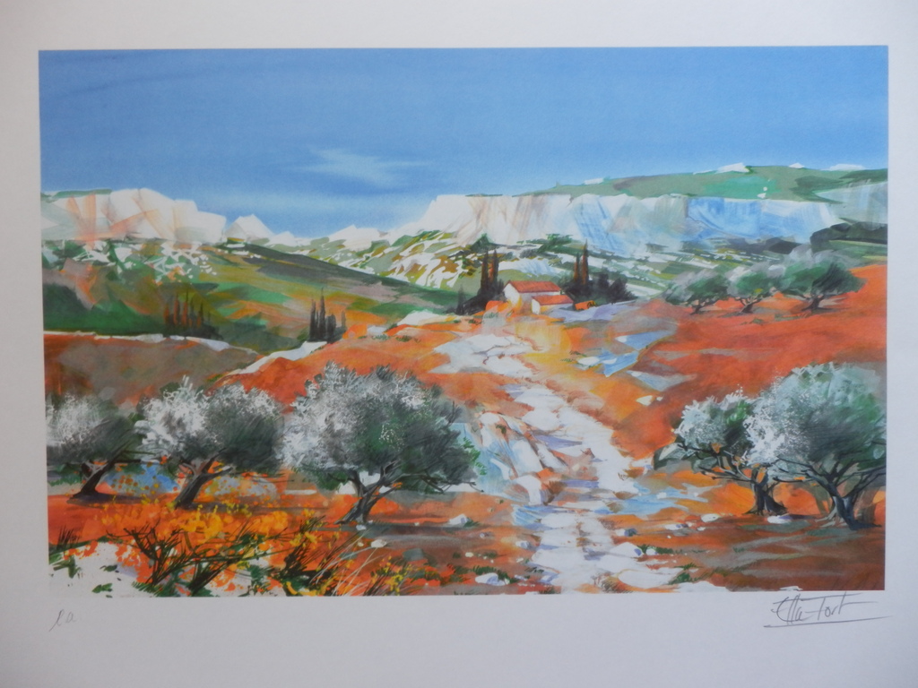 ELLA FORT  Grote Zeefdruk(56x38cm)  LANGUEDOC  Handgesigneerd kopen? Bied vanaf 1!