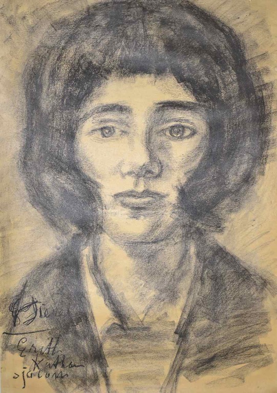 Gerard Fieret: Grote houtskool tekening. Portret. verkocht voor € 200!