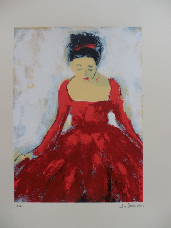 JOSE van GOOL   Zeefdruk   DAME IN RODE JAPON  Handgesigneerd kopen? Bied vanaf 35!