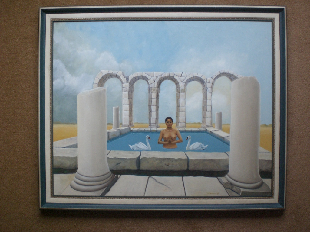 Dammann: Surrealistische voorstelling, verf op doek (ingelijst, groot) kopen? Bied vanaf 80!