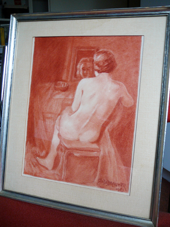 Georges De Brauwer: Naakt voor de spiegel -krijttekening- verkocht voor € 85!