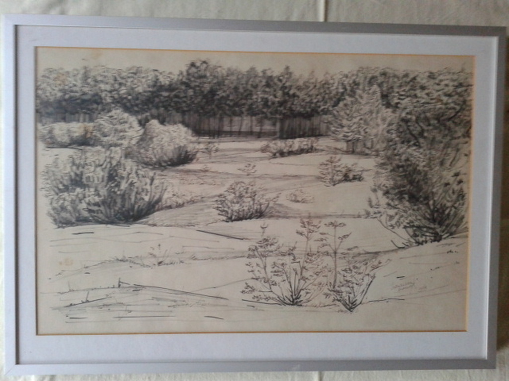 Tekening landschap van Henri van Merwijk - gesigneerd en gedateerd kopen? Bied vanaf 18!