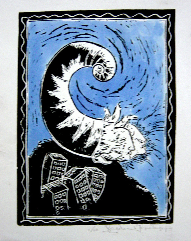 Jacques Tange - geaquarelleerde linoleumsnede - Fin de la nuit kopen? Bied vanaf 49!