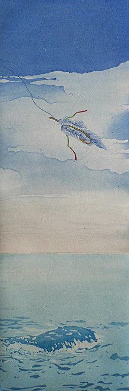 Sjoerd Bakker - Vishaak boven rots in de zee, aquatint ets verkocht voor € 40!