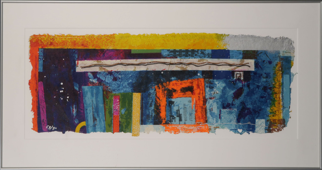 Jos Verwiel: Zeefdruk, Blue print II - Ingelijst verkocht voor € 50!