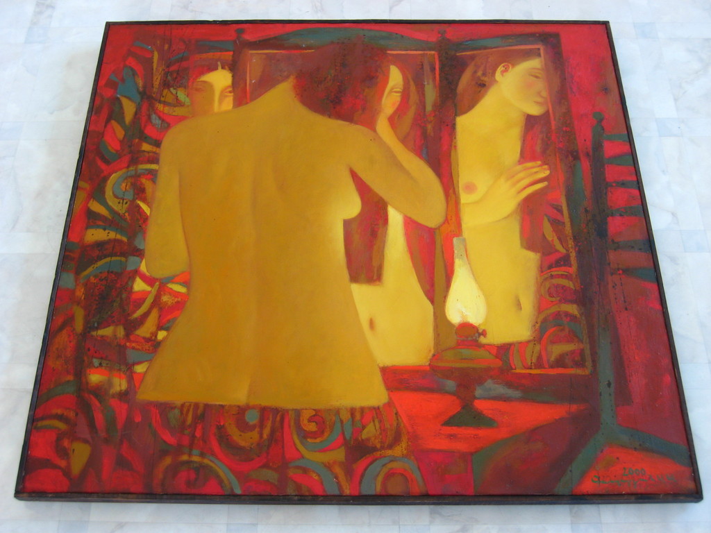 Onbekende kunstenaar. Olieverf op doek. Naakt voor spiegel. kopen? Bied vanaf 175!