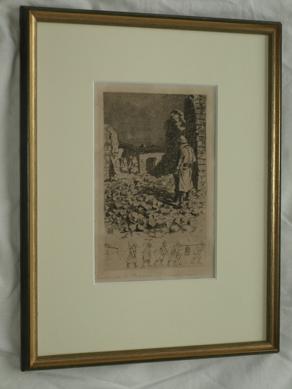Georges Barrière (1881-1944) : ets – Wereldoorlog I – Ingelijst– ca 1915 kopen? Bied vanaf 25!