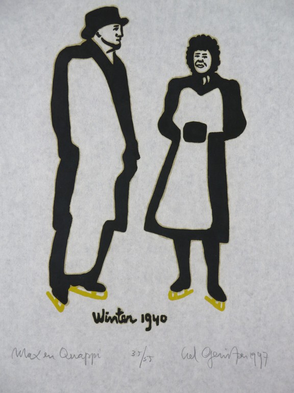 Ad Gerritsen: Houtsnede op Rijstpapier, Max en Quappi verkocht voor € 50!