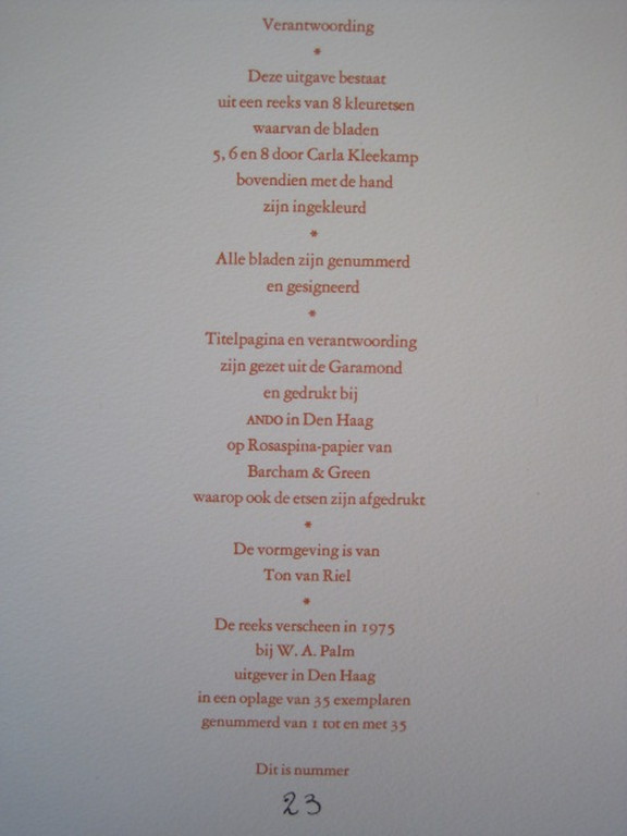 Bijzondere  uitgave "Een week in 8 Etsen" van Carla Kleekamp (1937) gesigneerd  kopen? Bied vanaf 1!